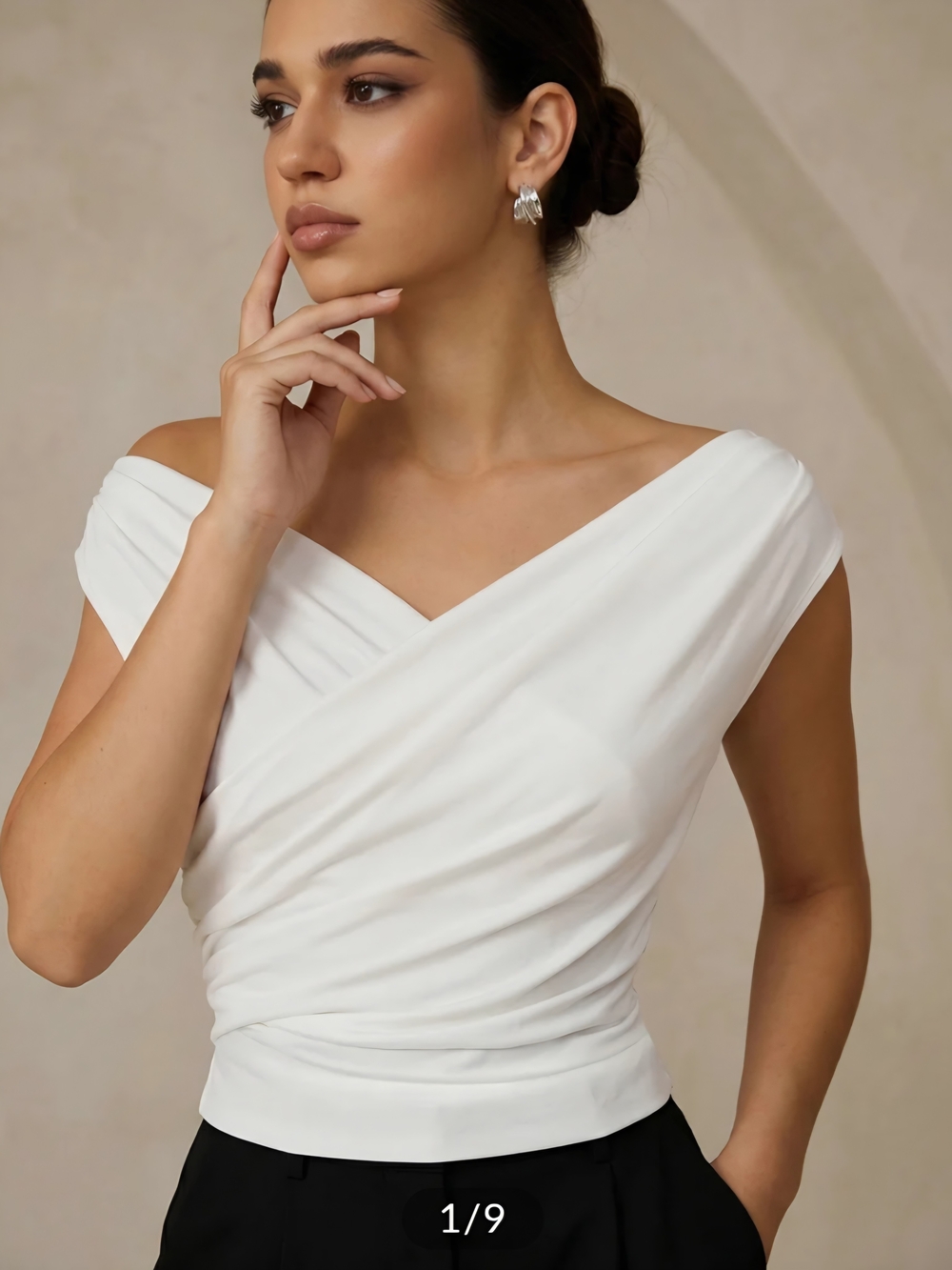 Asymmetric Neckline Ruched Blouse.
